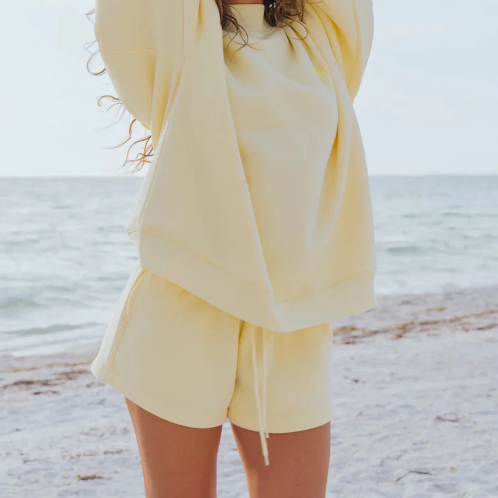 Pantaloncini da donna solidi a vita bassa Pantaloncini sportivi in vita elastica Pantaloncini da salotto estivi casual da corsa larghi