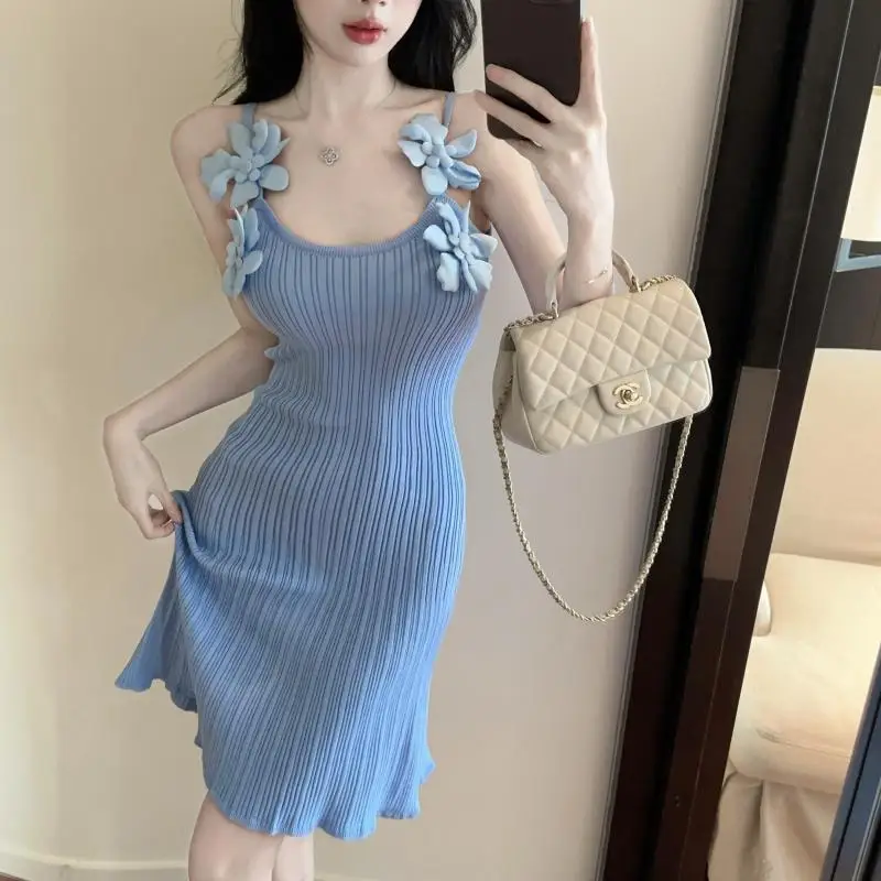 Nice Temperament Bright Line Decoration Knitting Dresses Female Simplicity Elegant Patchwork Patchwork Slip Dress Women Clothing