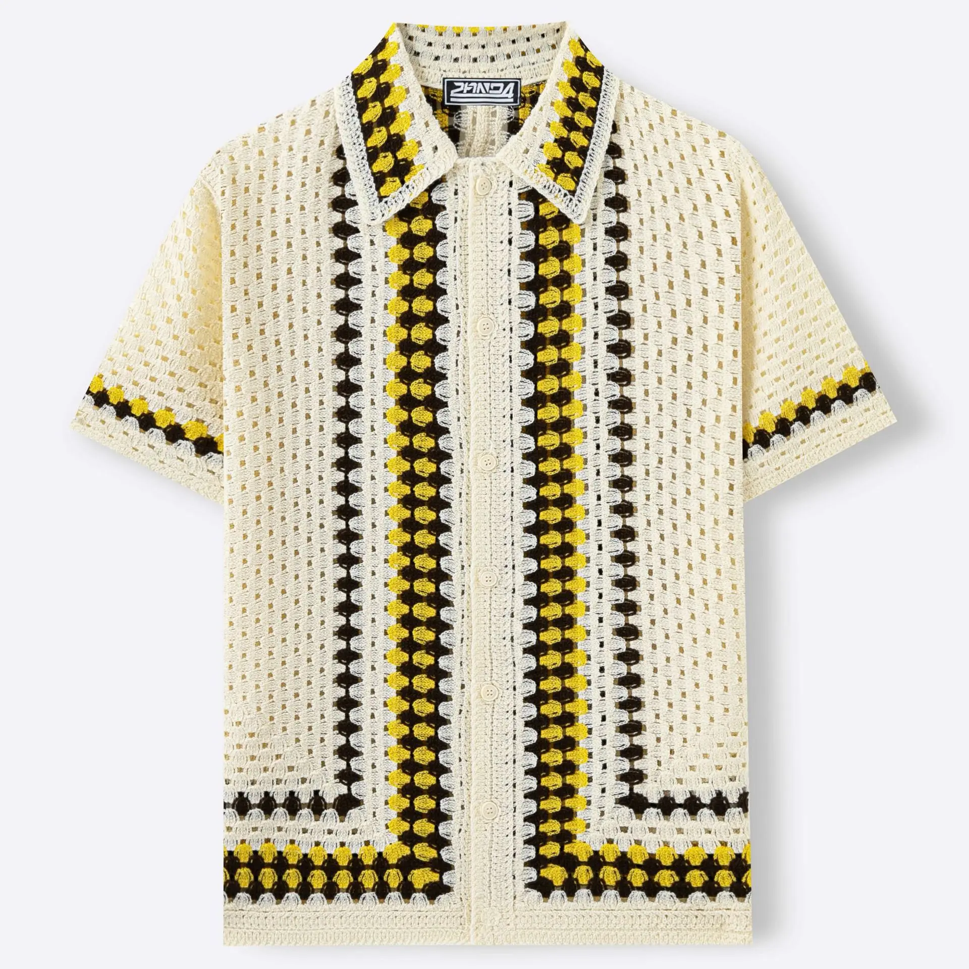 Summer Casual Ethnic Style Crochet Hollow Knitted Shirt Vacation Style Casual POLO Shirt Men's Clothing