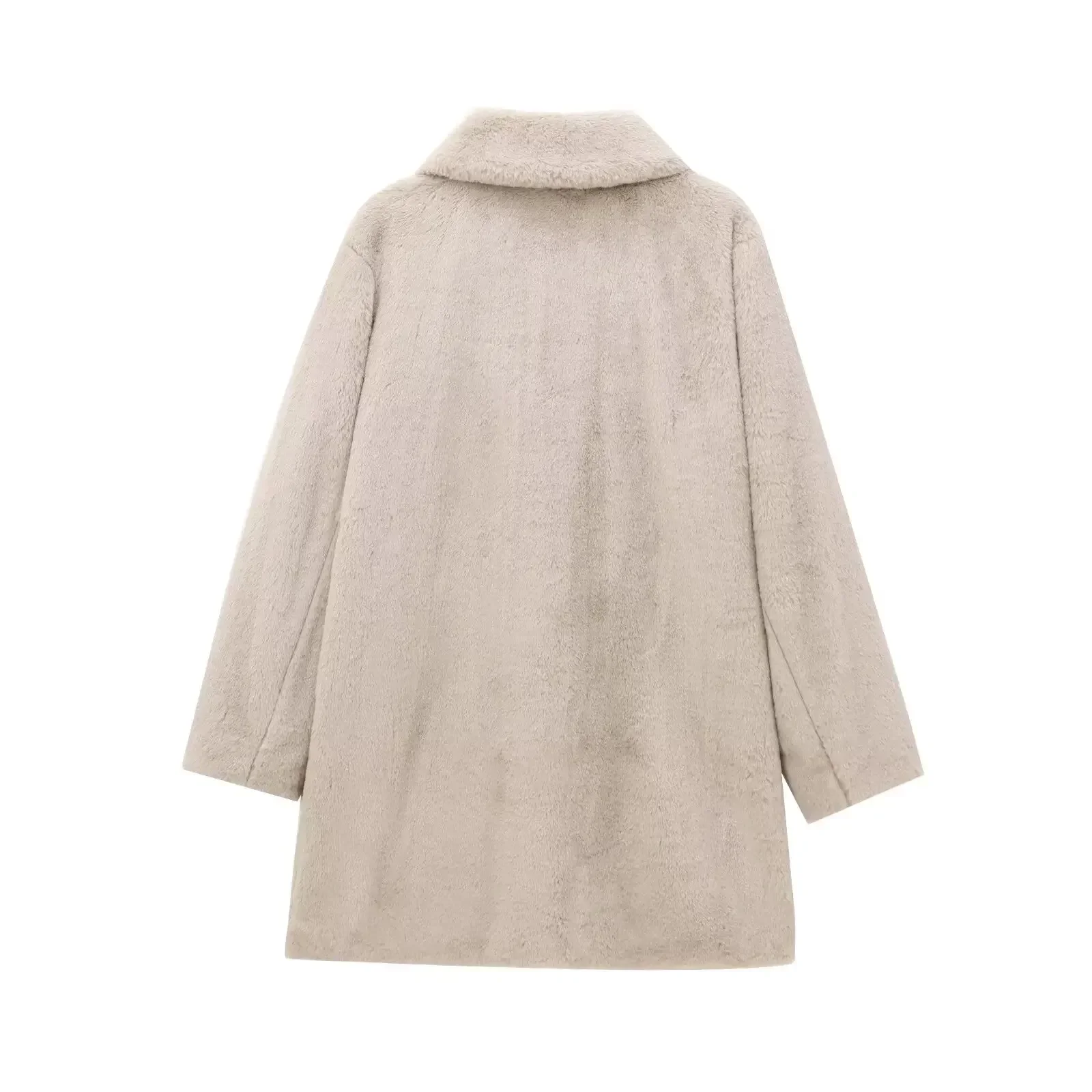 Cappotto da donna in pile con risvolto monopetto allentato effetto pelliccia sintetica di nuova moda, cappotto da donna chic con tasca laterale a maniche lunghe retrò