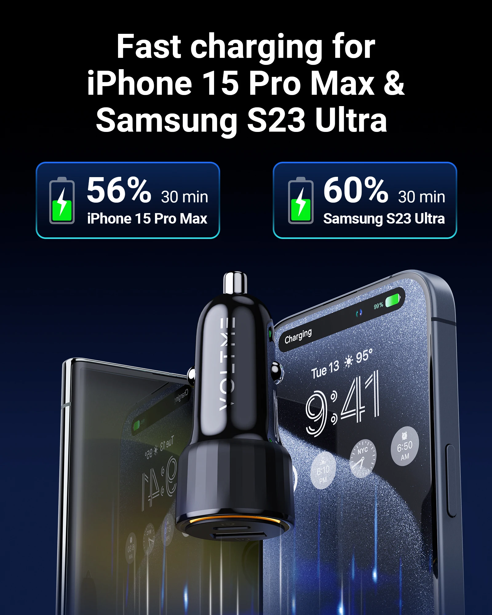 ลadowarka samochodowa VOLTME USB 48W QC4.0 QC3.0 Szybkie ลadowanie Adapter samochodowy typu C Szybkie ลadowanie do iPhone 15/14 Samsung Galaxy S24