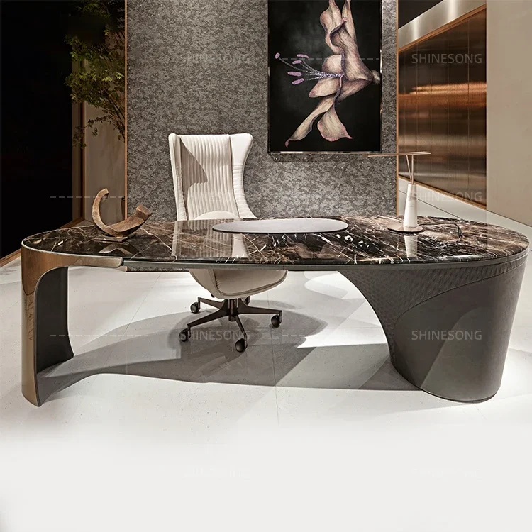 2026 luxury home marble top desk office furniture microfiber leather surface wooden writing desk
