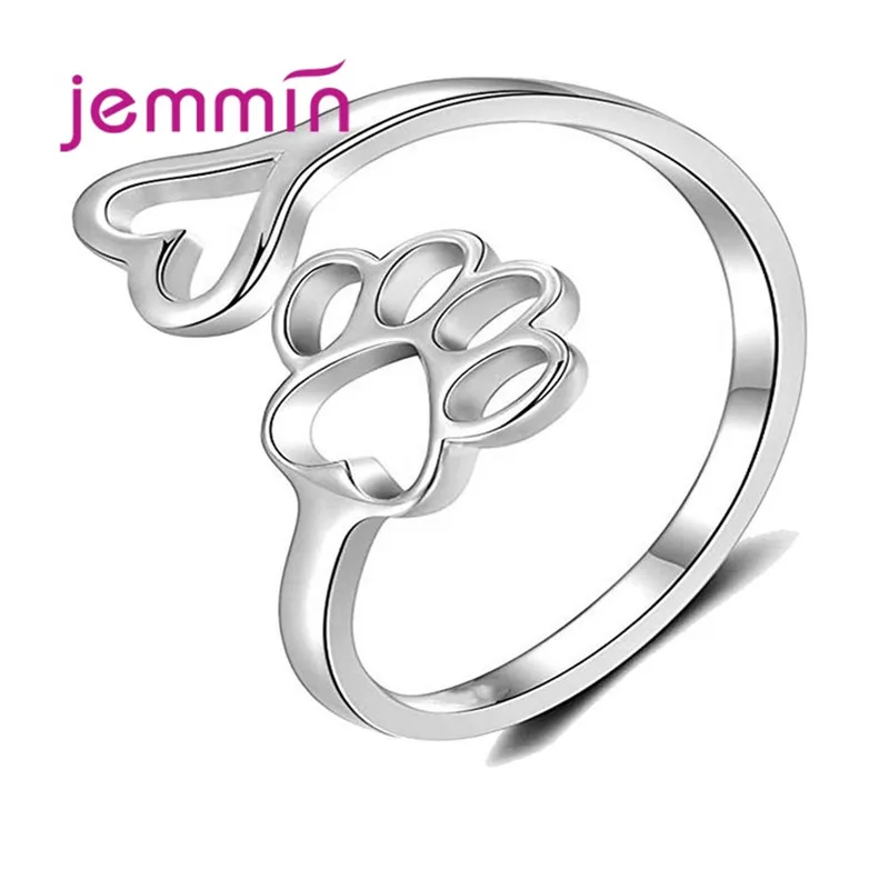 

Resizable Authentic 925 Sterling Silver Footprint Love Heart Engagement Adjustable Open Size Rings For Women Female Jewelry