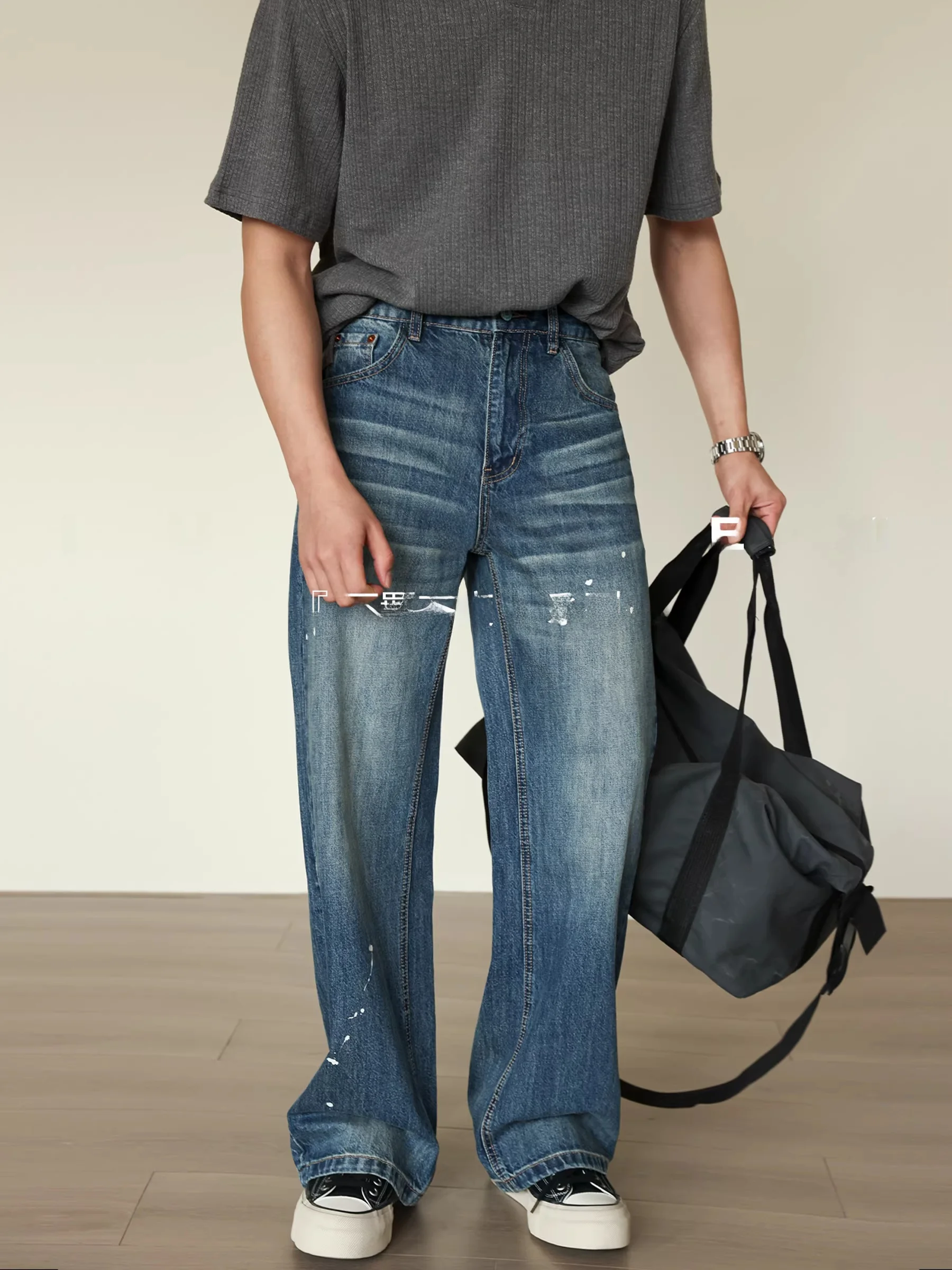 

Мужские джинсы из плотного хлопкового денима, повседневные широкие брюки в американском ретро-стиле, весна-осень, новинка, прочные, свободного кроя