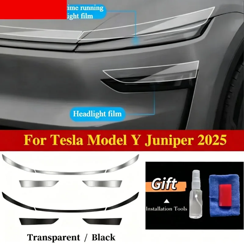 For Tesla Model Y Juniper 2025 Launch Headlamp Protective Film TPU Transparent Smoked Black Headlight Film Car Accessories