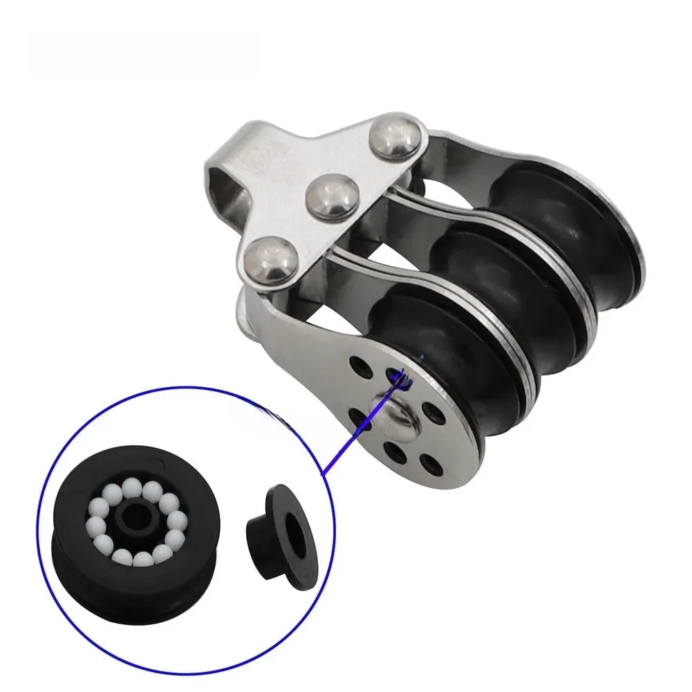 Stainless Steel Rope Pulley for Sailing Anchoring and Sunshade Cable Systems Yacht Sailboat Compatible 53.5x36x22mm