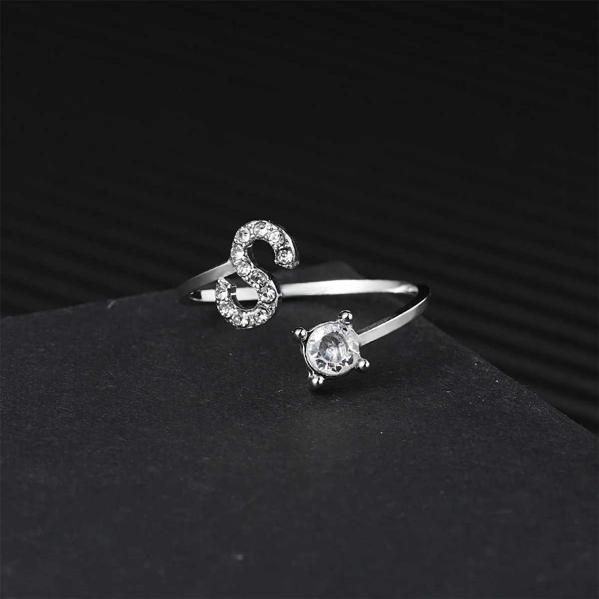 Silver Color Zircon Initial A-Z Letter Rings For Women 26 English Alphabet Adjustable Opening Ring Name Female Wedding Jewelry