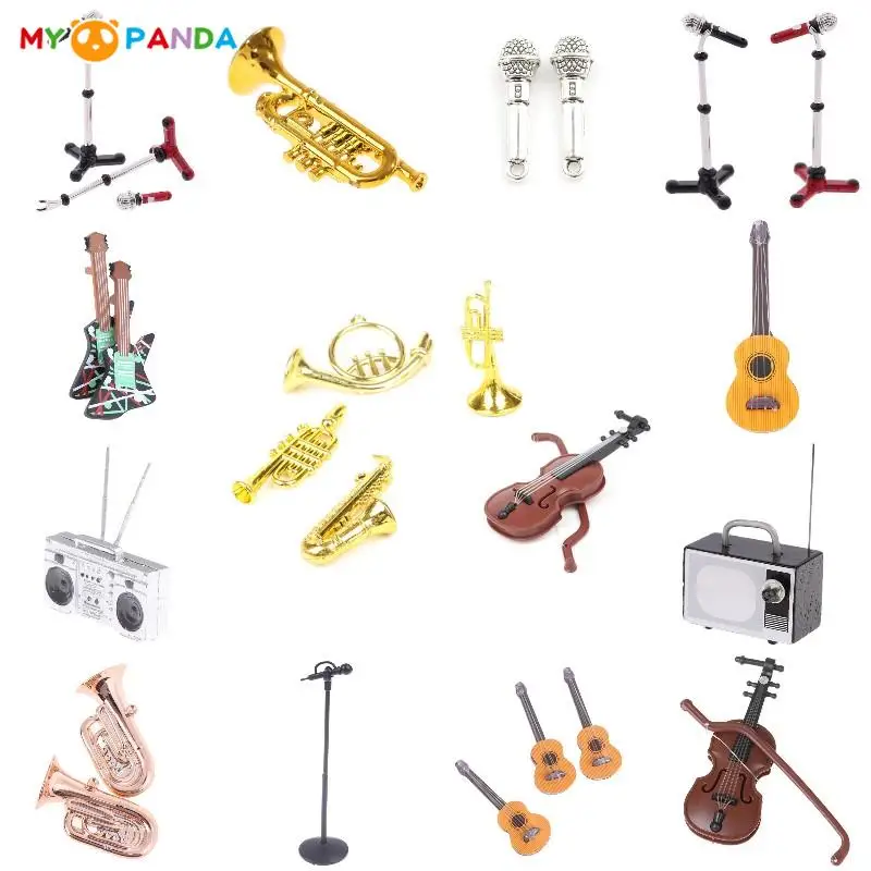 Guitar Violin Trumpet Saxophone Microphone Phonograph Radio Doll Musical Instrument for Dolls Music House Bar Doll Accessories