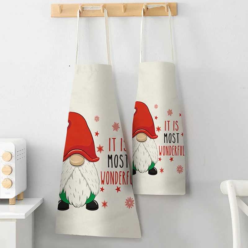 

Christmas Apron Linen Antifouling Santa Claus Plaid Printed Apron Aprons for Women Baking Accessories Children's Apron Delantal