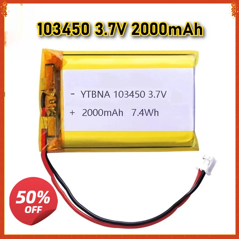 

High Capacity 103450 2000mAh 3.7V Rechargeable Polymer Lithium Battery for PS4 Cameras GPS Bluetooth Speakers