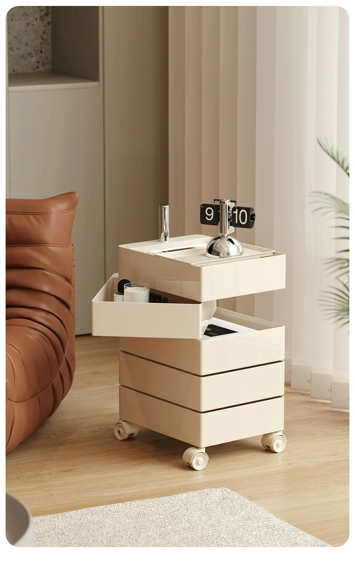 Swivel Cabinet Storage Shelf ABS Plastic 5-layer Snacks Storage  Container Cabinet Drawer  Universal Wheel Nordic Morden