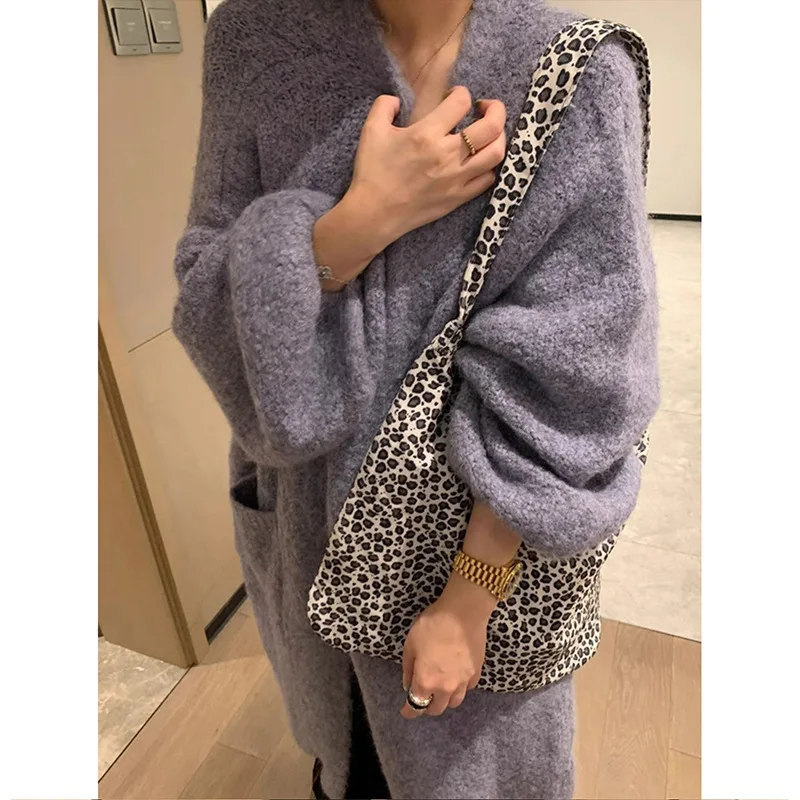 

Lazy Wind Lantern Sleeves Medium and Long Knitted Cardigan Women's Autumn and Winter Relaxation Loose Sweater