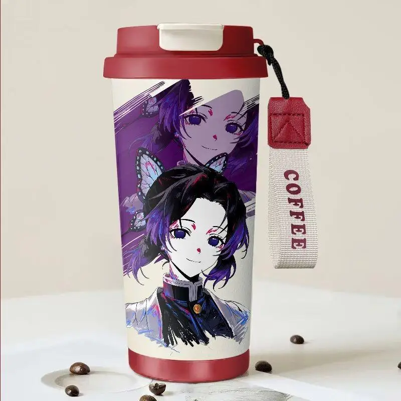 

Термокружка Demon Slayer с изображением Шинобу Коучо, большой объем, двойная трубочка для питья, портативная, подарок для девушки