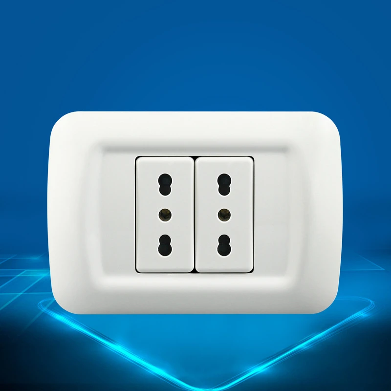 

Italy Isreal Standard PC Panel Outlet 16A Standard 2Gang Six-hole Wall Socket High Quality Flame-retardant With Grounding Safety
