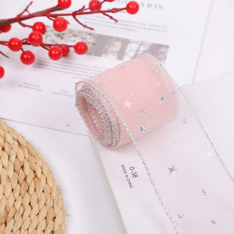 100 Yards 55MM Stars Moon Silver Thread Edge Sequin Colorful Dots Yarn Ribbon DIY Crafts Handmade Accessories Material Wrapping