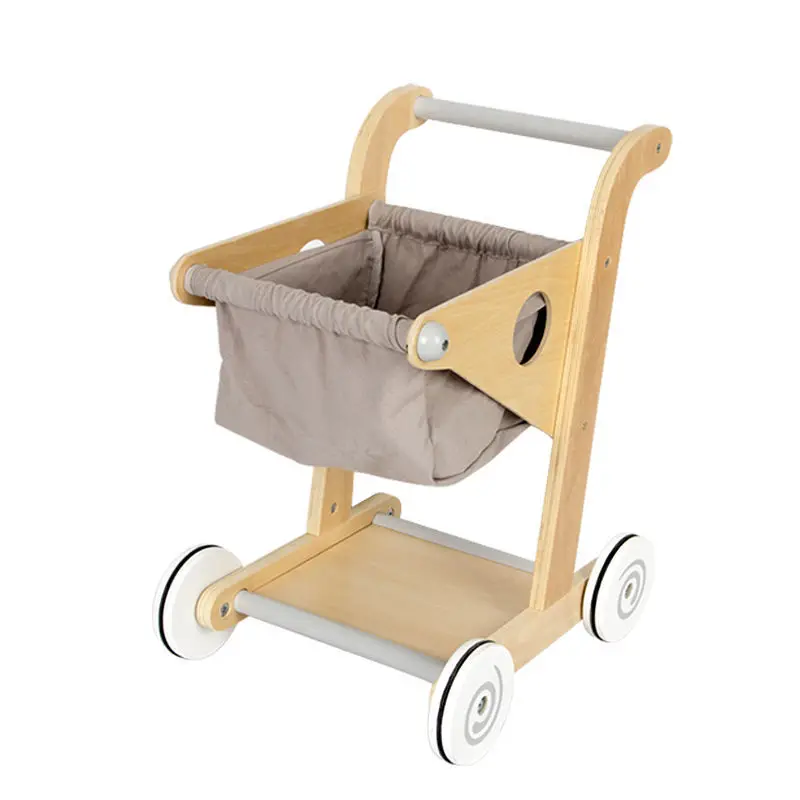 Wooden Children's Shopping Cart Toys Boys and Girls Simulation Supermarket Trolley Baby Walker Trolley Baby Learning to Walk Toy