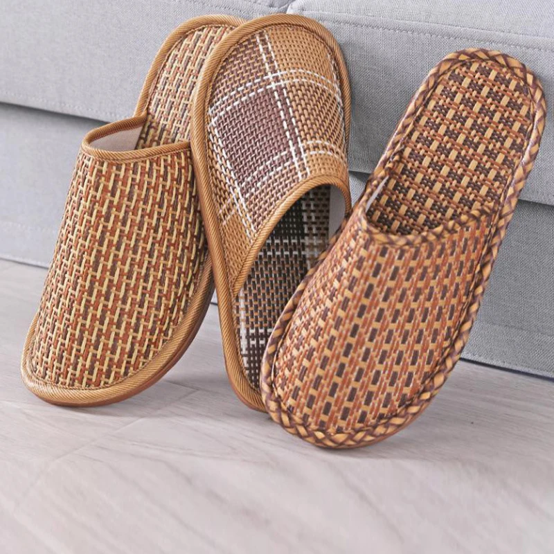 

New Rattan Straw Woven Slippers Summer Household Sandals Indoor Non- slip Breathable Linen Beach Slippers Pantuflas Mujer