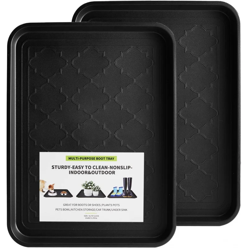 Boot Tray 2 Packs Seasons Multi-Purpose, Waterproof Boot Trays Entryway Indoor &, Non-Slip Shoe Tray, 16.x12.8