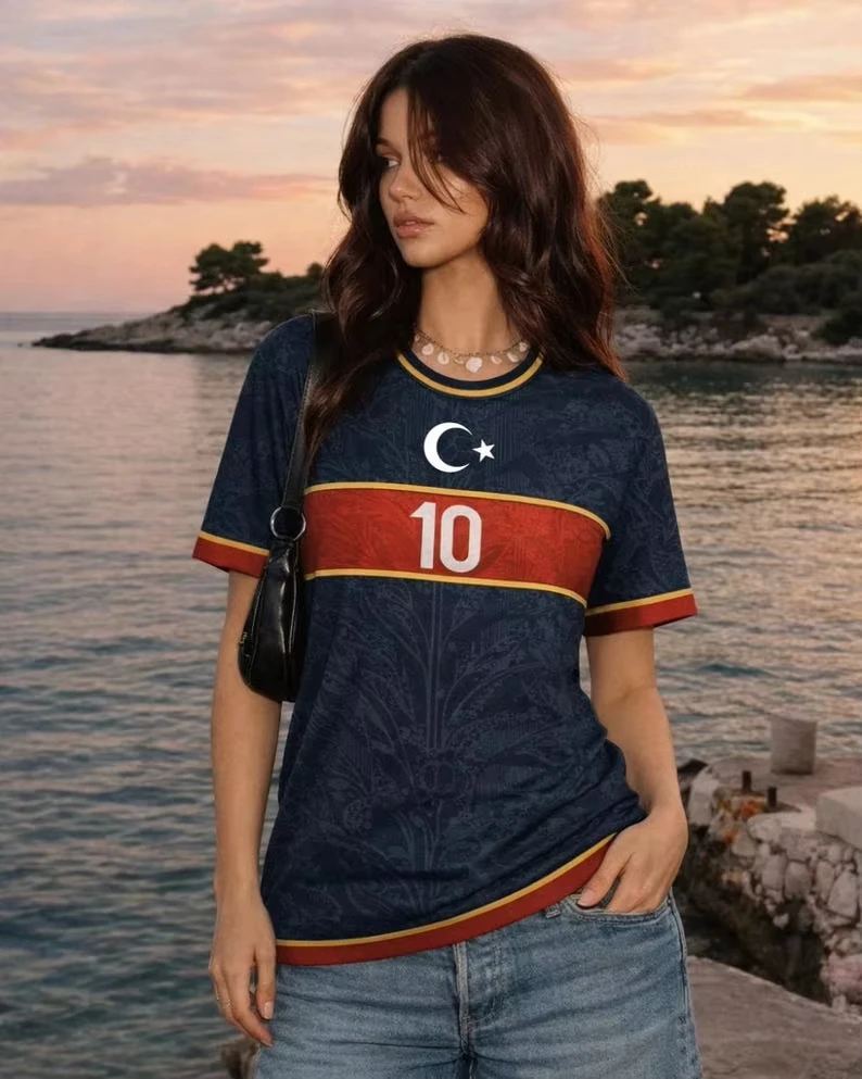 2026 New Women Turkiye 10 Flag Soccer Fan T-Shirt Crewneck Short Sleeve Breathable Quick Dry Tops Short Matching Family Outfits