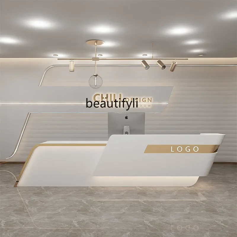 Beauty salon front desk reception desk clothing store custom creative stainless steel bar checkout page store small counter