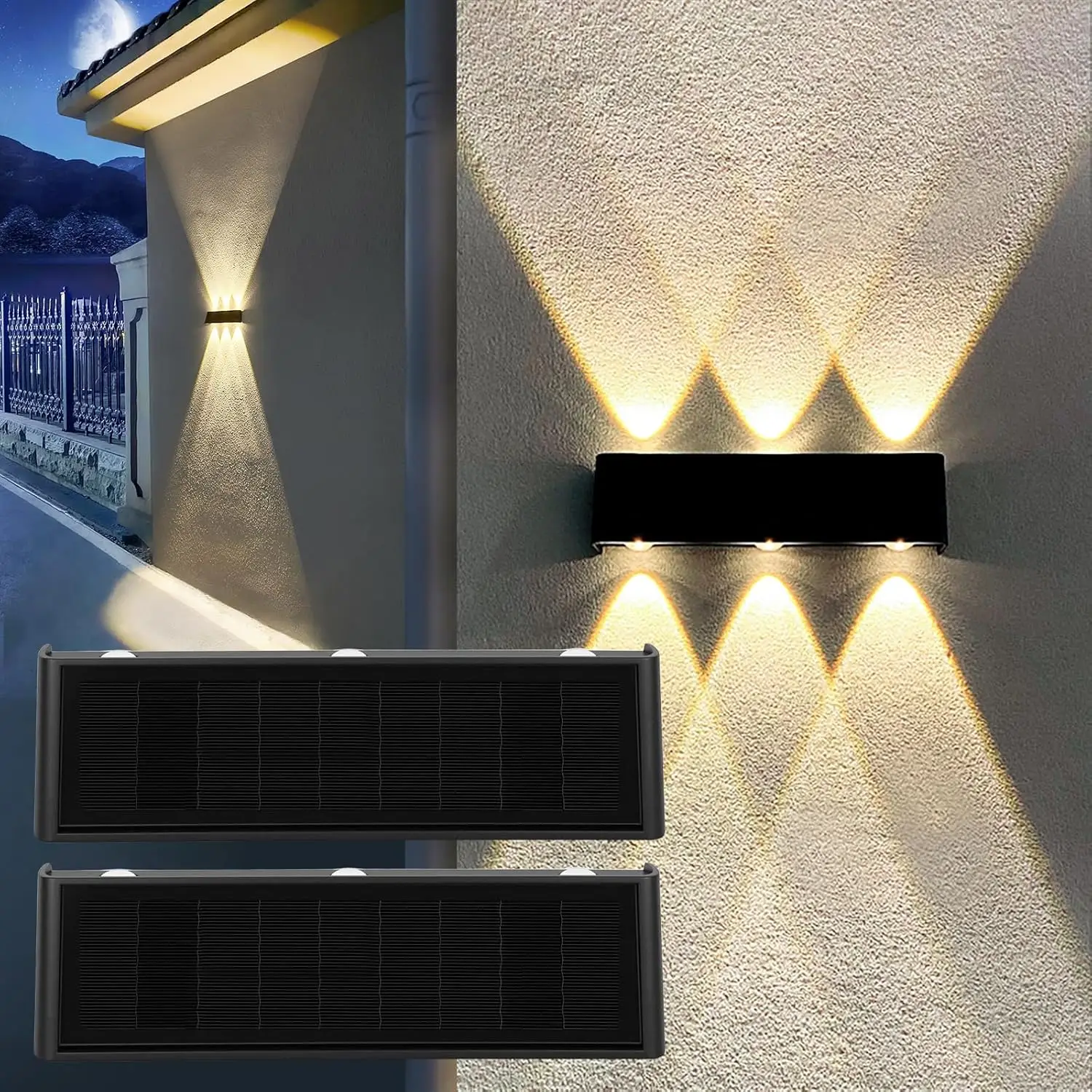 

Outdoor Solar Wall Lights Waterproof Warm White Up Down Sconce Dusk to Dawn 2 Pack for Yard Fence Decorative Lighting
