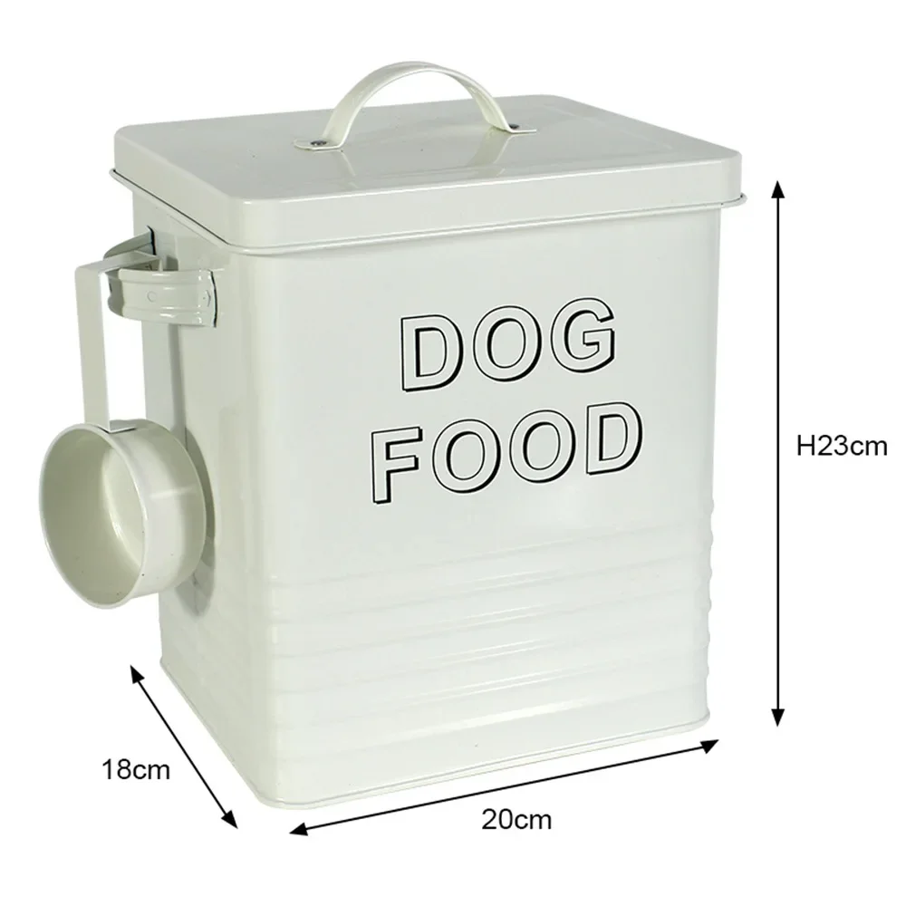 Cubo de comida para perros sellado, cubo de almacenamiento de granos de hierro, tanque sellado, cubo de comida para mascotas a prueba de humedad con cuchara