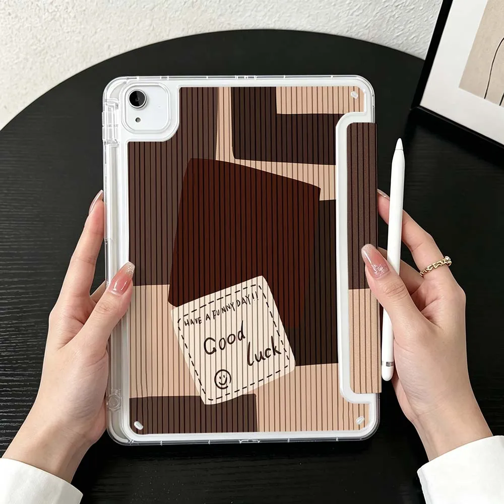 Vintage Wood Grain Print For iPad Mini Pro Air 5 6 7 8 9 10th 11th 11 9.7 10.9 13 inch Transparent Y-Shaped Folding Tablet Case