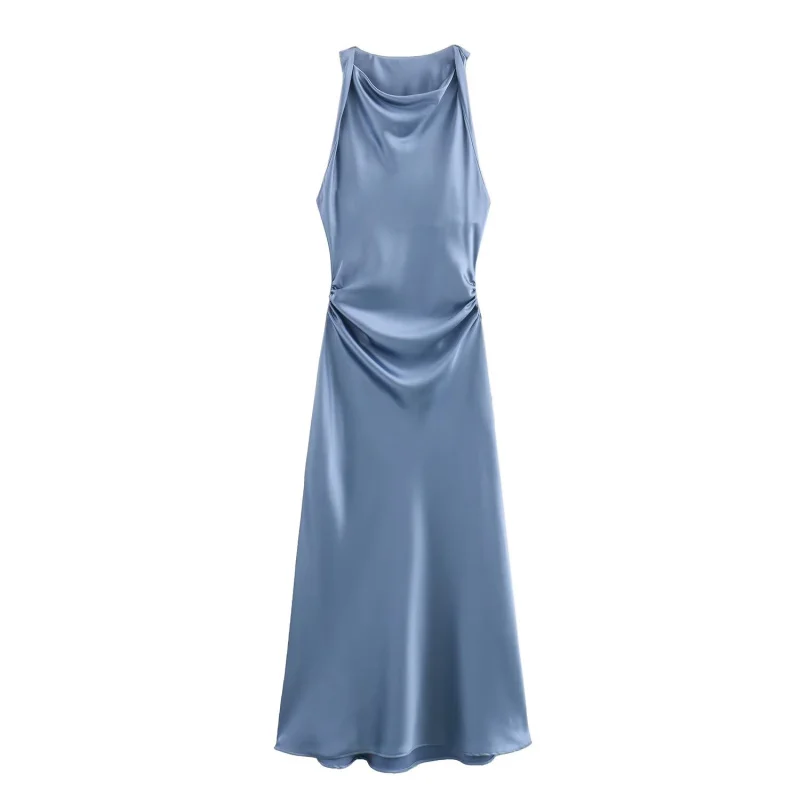 ETJ 2026 Elegantes Satin-Slip-Kleid für Damen Ärmellos mit Wasserfallausschnitt Figurbetontes Midikleid Vintage-Chic Partykleid Robe Femme Bekleidung – Detail 27