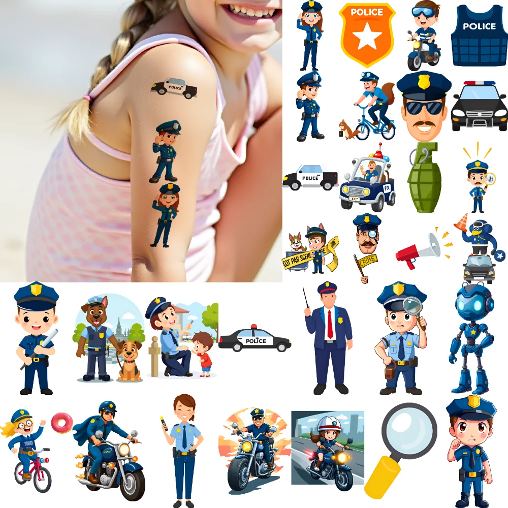 

63pcs Temporary Tattoo Police Stickers Cartoon Cartoon Stickers Waterproof Long-lasting Body Stickers For Adults Women