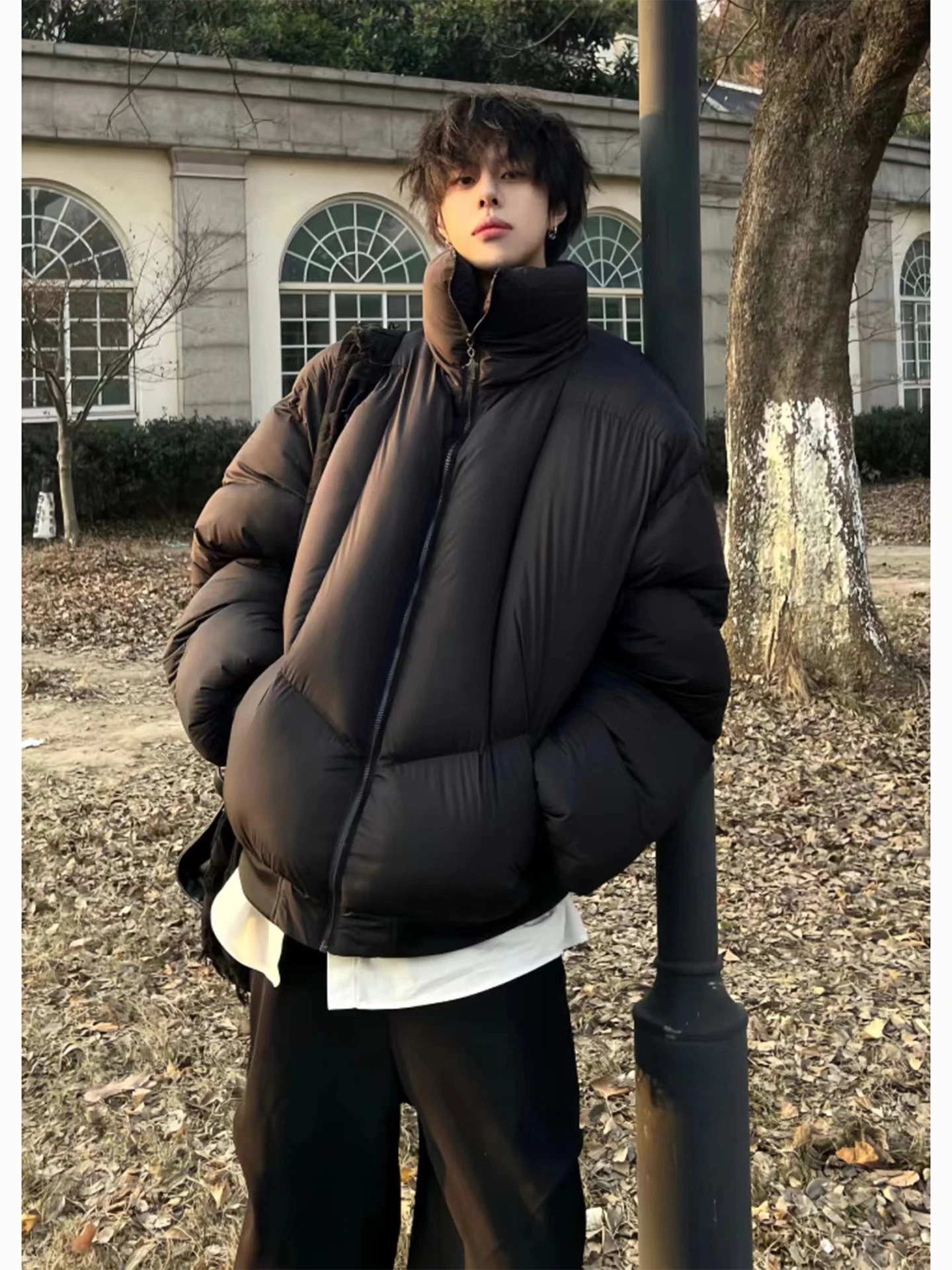 

Bla Deconstructed Armor Collar down Cotton Jaet Men Winter American ort Thi Warm Cotton Coat Youth Casual Long Sve