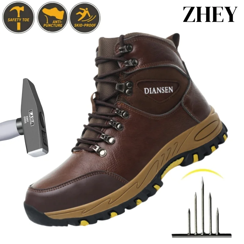 

Waterproof Leather Anti-Static Safety Boots for Men With Shock-Absorbing Sole, Steel Toe Industrial Footwear for Warehouse Work
