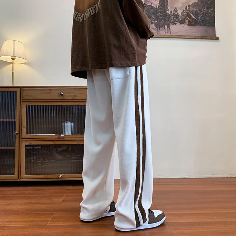 Pantalon de Survêtement Marron en Velours Côtelé pour Homme, Vêtement Décontracté, Mode Coréenne, Baggy, FjVintage, Tendance, Streetwear, Y2K, Printemps Automne