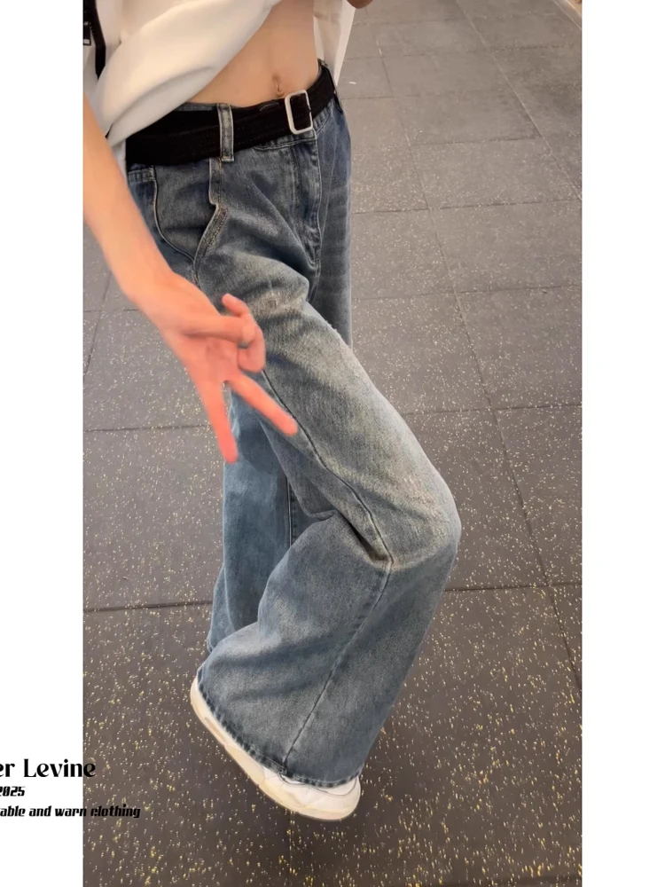 

Light Blue Men's Straight Leg Jeans Spring Summer Thin American Cleanfit Loose Wide Leg Pants Casual Breathable Polyester
