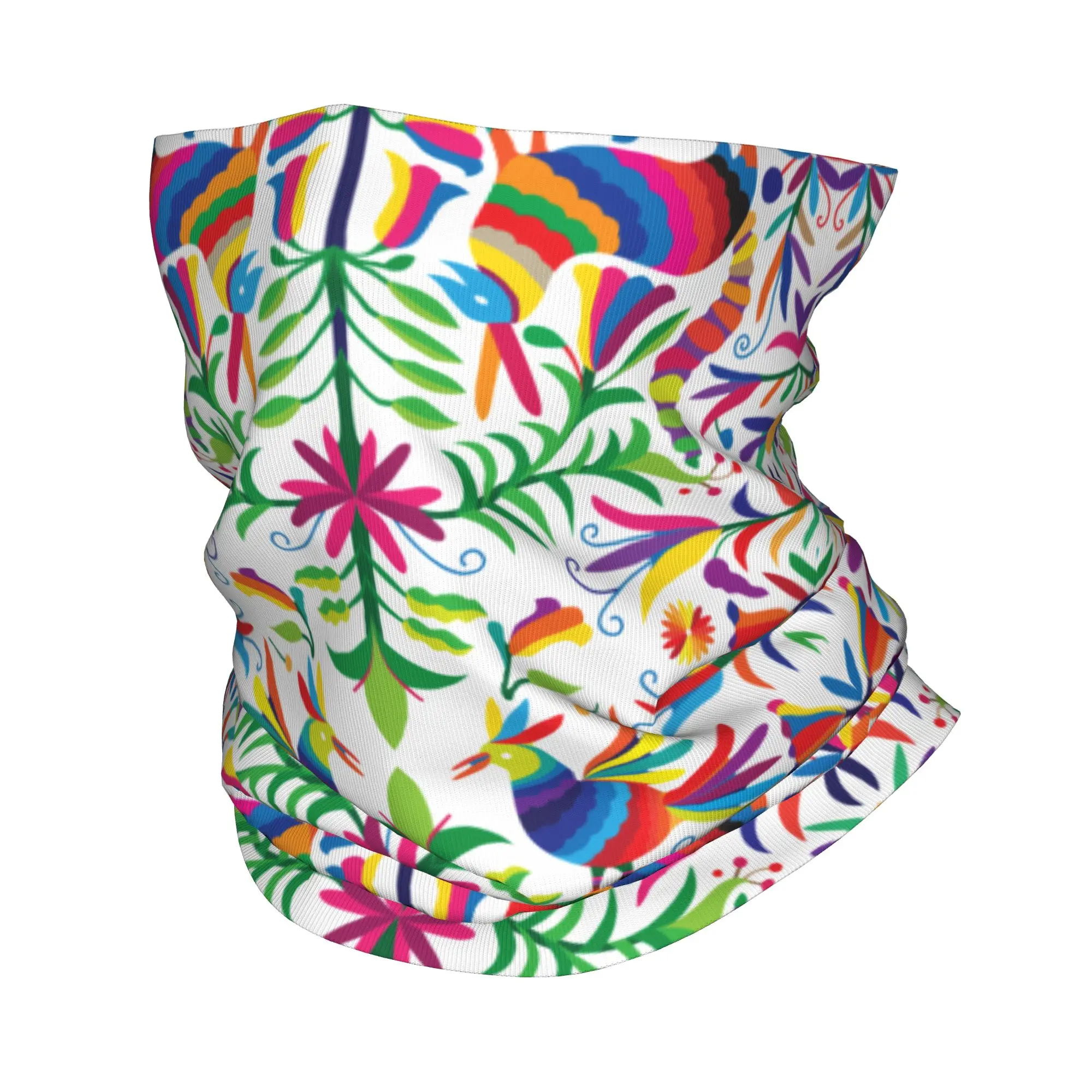 Fashion Mexican Flower Otomi Birds Pattern Neck Gaiter Women Men UV Face Shield Winter  Bandana Scarf for Ski