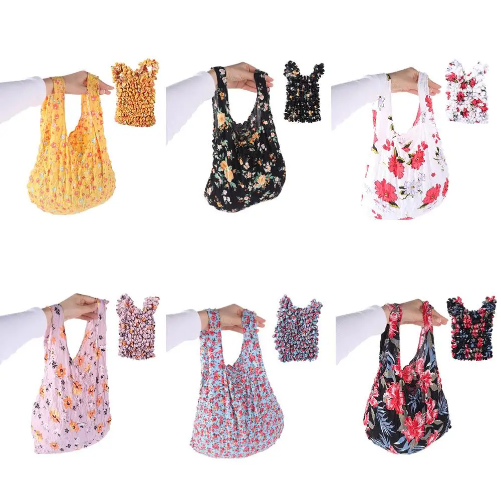 

Sweet Bubble Foldable Stretch Bag Expansion Chiffon Handheld Shopping Bag Flower Reusable Floral Paddy Bag Travel