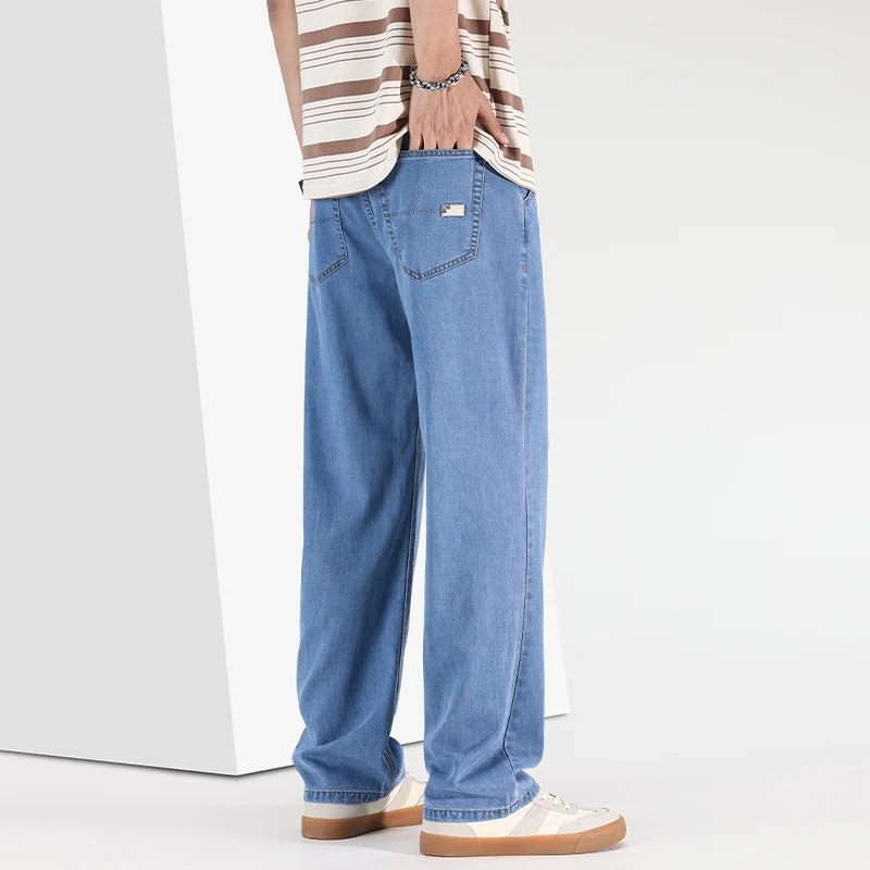 

2026 Spring/Summer New Ice Silk Loose Denim Fashionable Sports Casual Pants for Men, Loose and Droopy Wide-Leg Pants