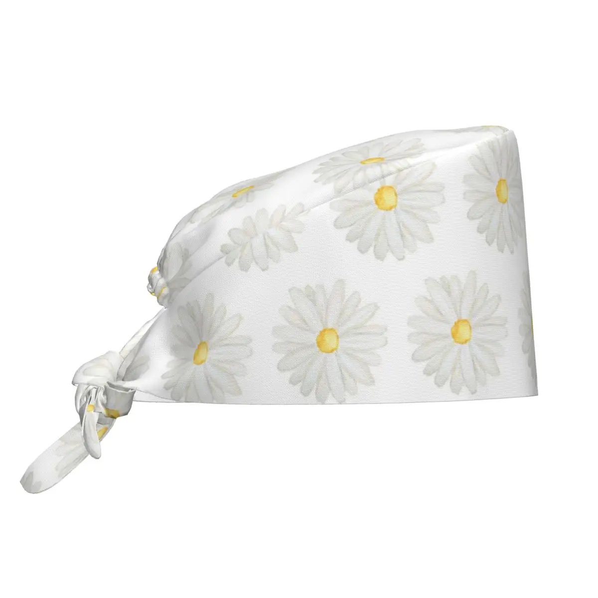 Hand Painted One Little White Daisy Watercolor Scrub Hat Doctor Working Surgical Cap Adjustable Nursing Caps for Dentist