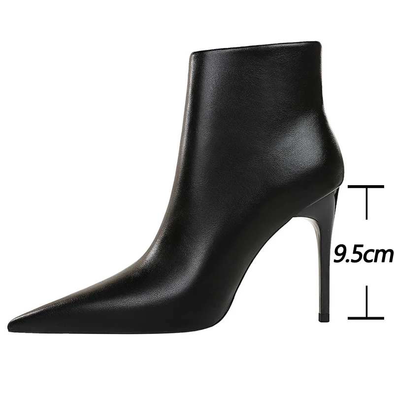 BIGTREE Shoes Women Leather Boots Sexy Women\'s Ankle Boots High Heels Plush Warm Autumn Winter Shoes Stilettos Short Boots Lady