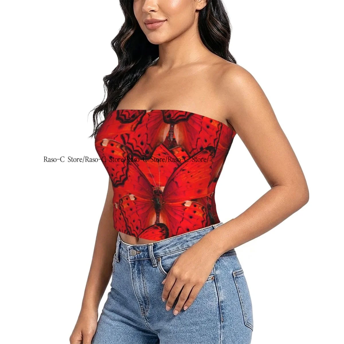 Women strapless blouses sleeveless Yeoman Butterfly Cirrochroa Tyche Upper Wing Skin halter-neck sexy short-sleeved blouses