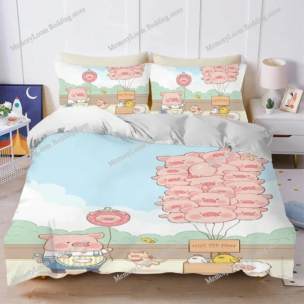 Cartoon L-Lulu The Piggy Duvet Cover Set Home Style Bedding Soft Laundry Cotton Bed Four Seasons Student Dormitory Luxury Gift74