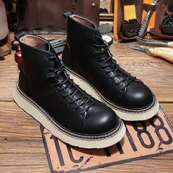 Men's Cowhide Thick-soled boots retro Outdoor Tooling shoes Ankle Boots Male Casual Lace up boots