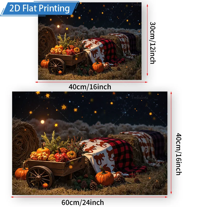 [2D شقة] 1 قطعة 4x16 بوصة علامة معدنية مشهد حصاد الخريف جدار معدني الفن مع القرع القش بالات وديكور السماء الليلية المرصعة بالنجوم