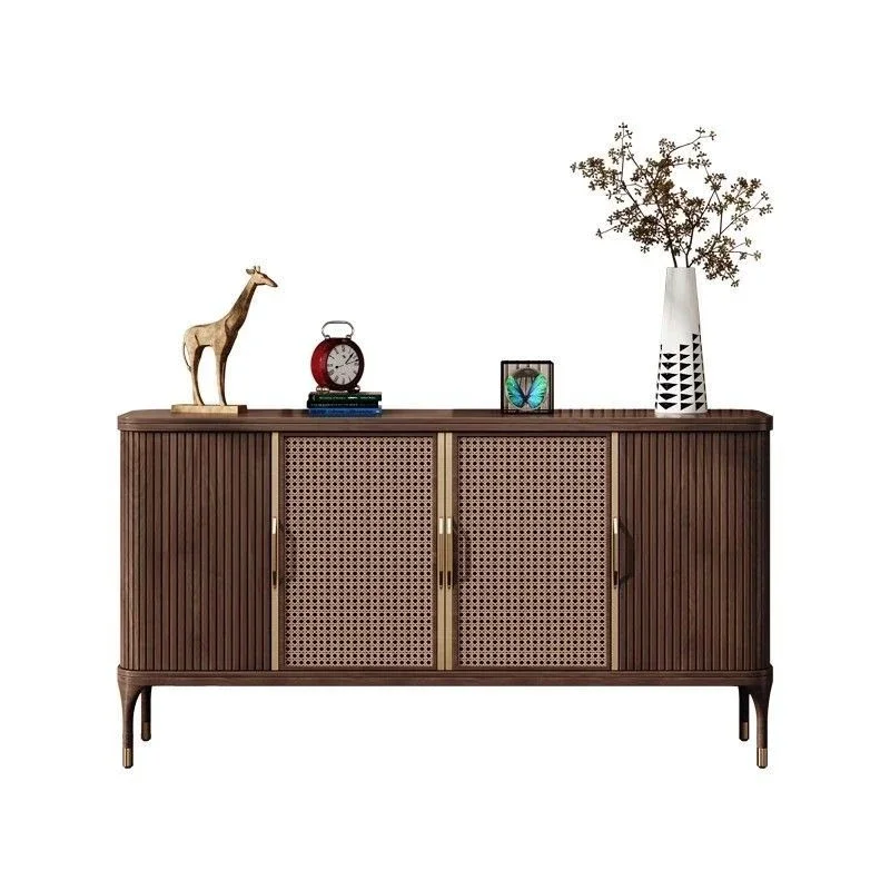 

Medieval style dining side cabinet retro rattan villa home storage entrance cabinet living room home wall decoration locker