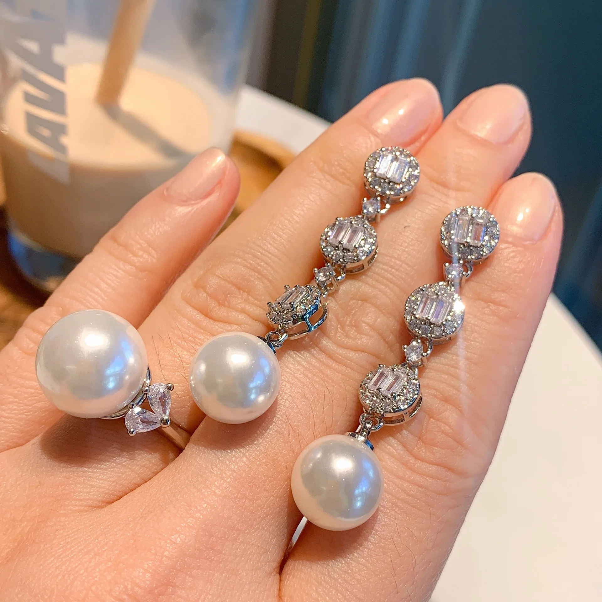 

Light Yellow Pearls Long Earrings Ring for Women Wedding Stylish Bride Luxury Designer Tassel Delicate Jewelry Wife Gift