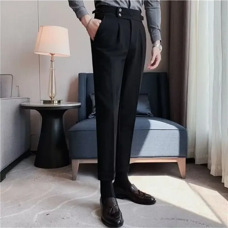 

British Business Casual Draped High-waist Trousers Men Solid Color Formal Pants Male Formal Office Social Suit Pants Y2k Kpop