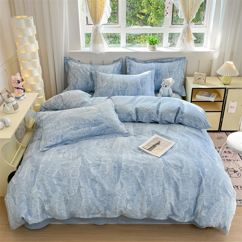 2025-new-100-cotton-with-bed-cover-jet-small-fresh-blue-duvet-cover-skin-friendly-breathable-bedding-ab-version-double-sided-use