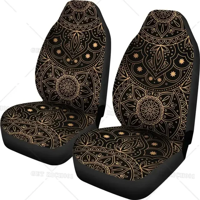 Złota Mandala pokrowiec na fotelik samochodowy Hippie duchowe akcesoria samochodowe pokrowce samochodowe kwieciste pokrowce prezent dla niego słońce nadruk 2 sztuki