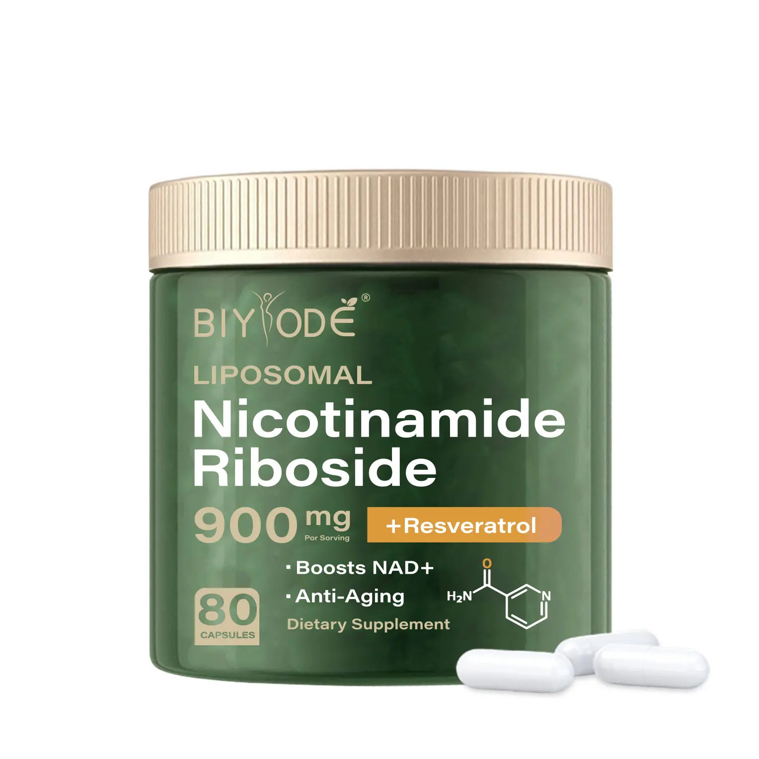 

2PCS Liposomal NAD+ Supplement 900mg - NAD Nicotinamide Riboside Capsules with Resveratrol & Quercetin - 80 Count