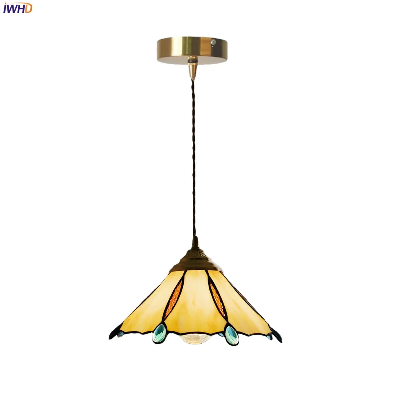 

IWHD American Vintage LED Hanging Lamp For Living Room Decoration Bedroom Loft Colored Glass Tiffany Pendant Lighting Hanglampen