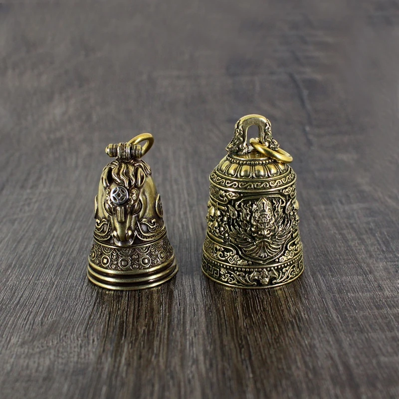 Retro Pure Brass Horse Face Demon Removal Bell Car Ornament